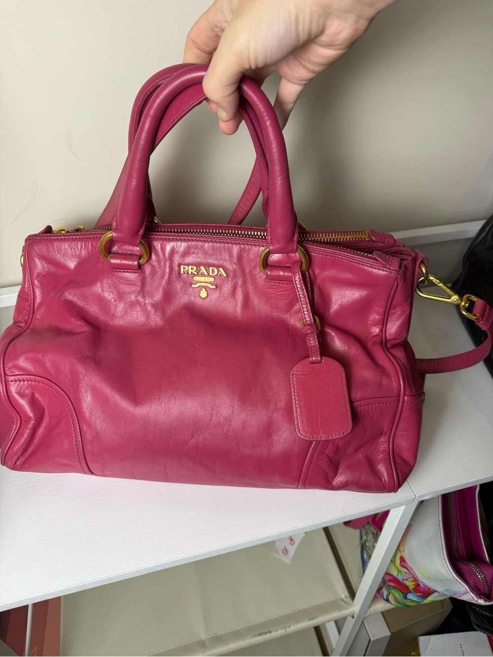 Prada Leather Satchel in Fuchsia Pink with Gold Hardware - Picture 2 of 7
